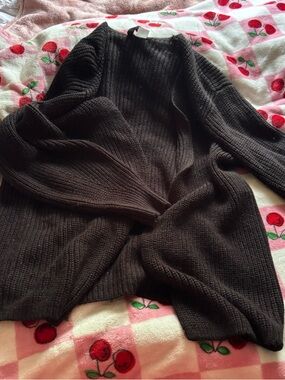 H&M Dark Brown Ribbed Knit Cardigan Sweater